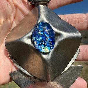 Vintage Anthony Alexander Statement Necklace Silver with Blue Stone